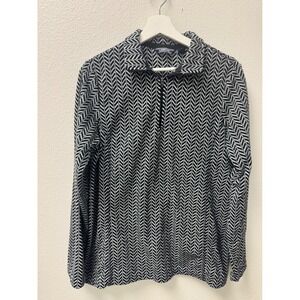 Lands'‎ End Herringbone Pullover Mock Neck Long Sleeve Top Black White M/T